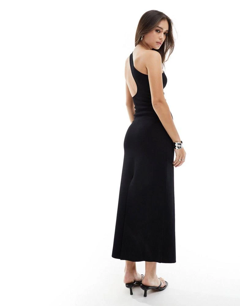 & Other Stories & Other Stories knitted one shoulder midi dress with cut out back detail in black 2