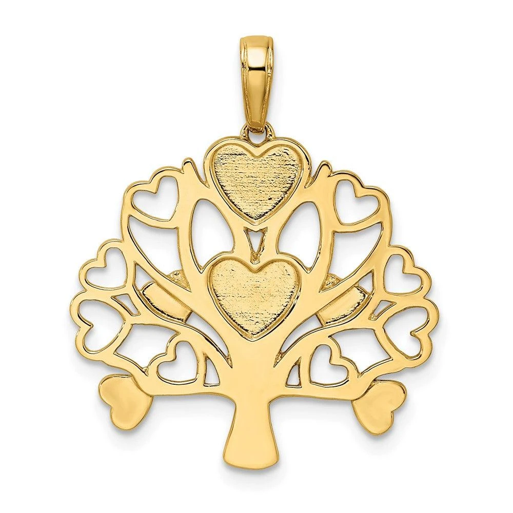 Diamond2Deal 14k Yellow Gold White Rhodium Diamond-cut Heart Tree of Life Pendant 3
