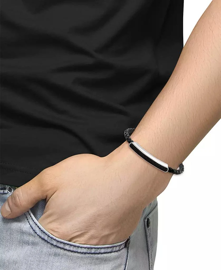 Effy EFFY® Men's Black Spinel Leather Cord Bracelet (1-1/3 ct. t.w.) Sterling Silver 2