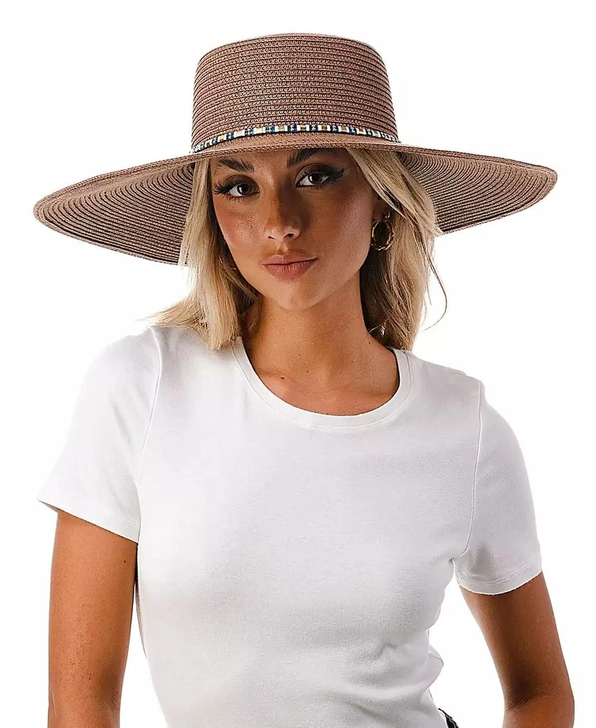 MARCUS ADLER Women's Straw Hat with Glass Beaded Trim 1