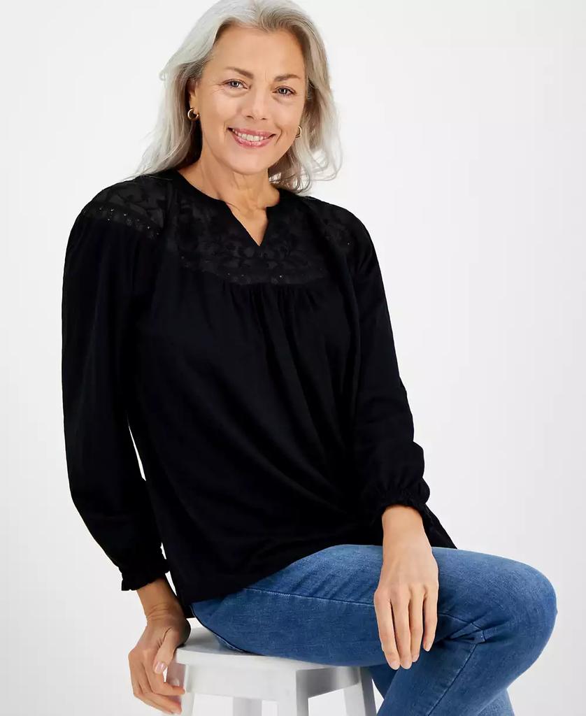 売れ筋商品|||スタイルアンドコー Tシャツ トップス レディース Women's Lace-Trim V-Neck Short-Sleeve T-Shirt, Exclusively at Macy's Minty Turqiouse Style & Co Women's Lace-Trim V-Neck Top, Exclusively at