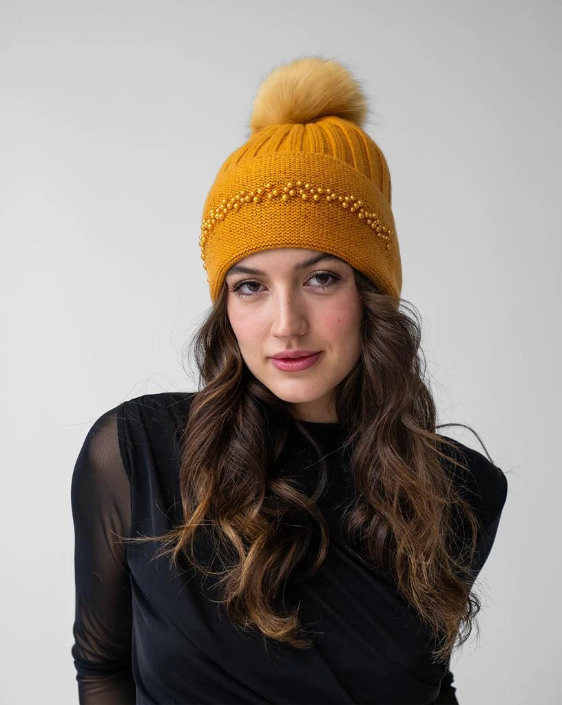 Pearl Trim Faux Fur Pom-Pom Knit Hat – On Sale Now with Up 