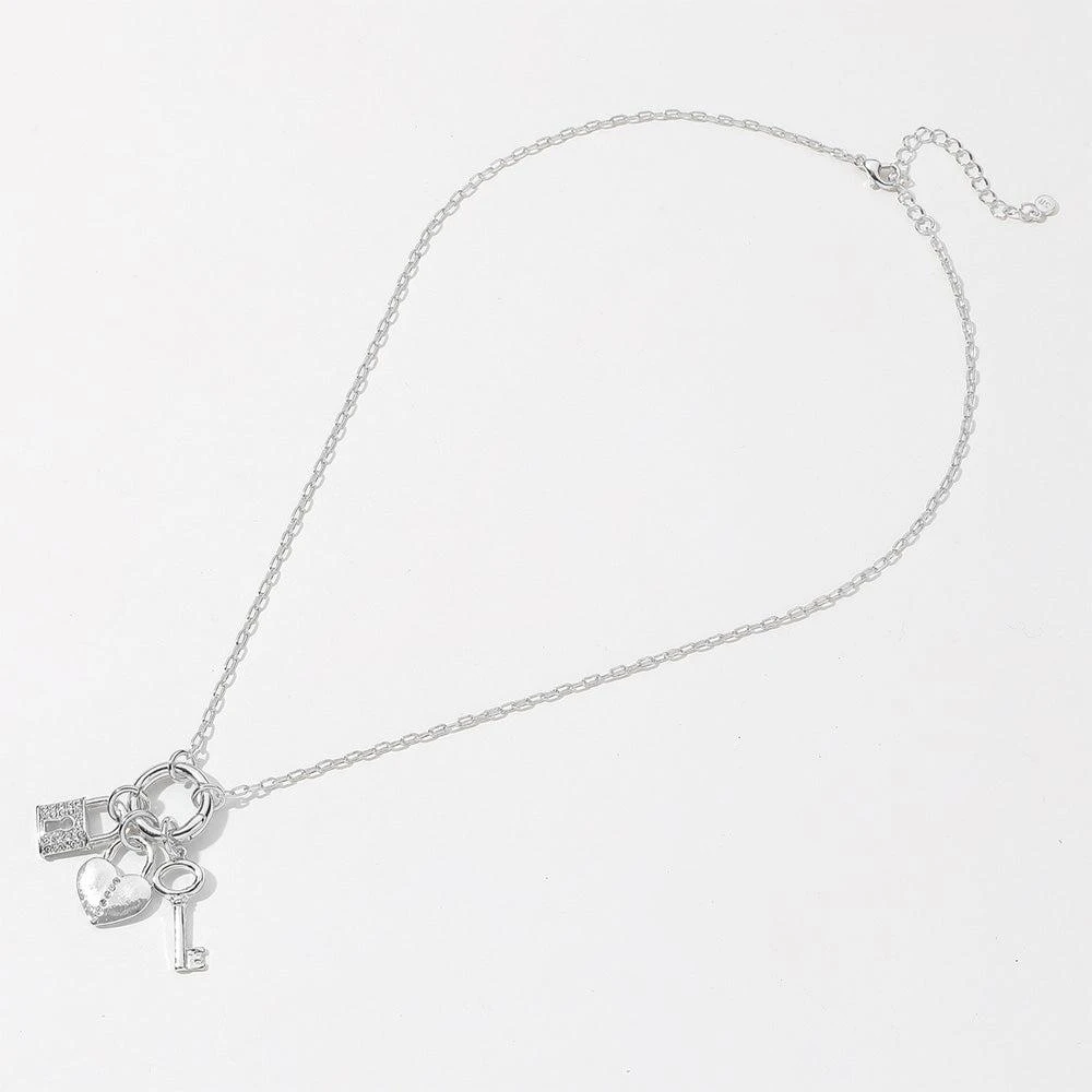 FASHNZFAB SECRET BOX_Sterling Silver Dipped Interchangeable Stone Paved Heart Lock Key Pendant Necklace 2