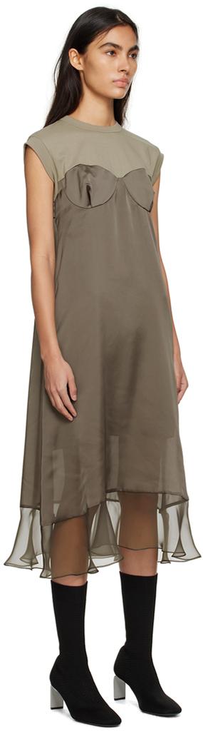 sacai Khaki Paneled Midi Dress