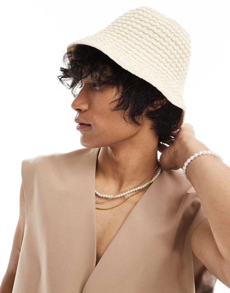 ASOS ASOS DESIGN knitted bucket hat in ecru 4