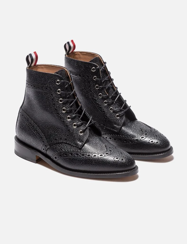 Thom Browne Wingtip Brogue Boot With Leather Sole In Black Pebble Grain 4