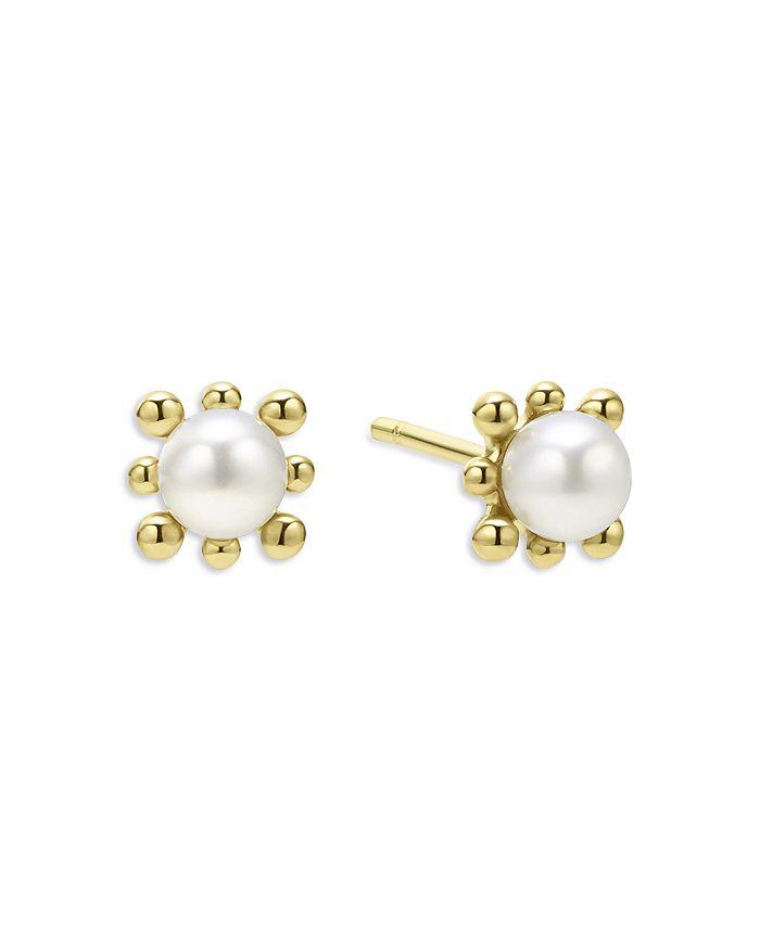 LAGOS 18K Yellow Gold Luna Cultured Pearl Fleur Stud Earrings