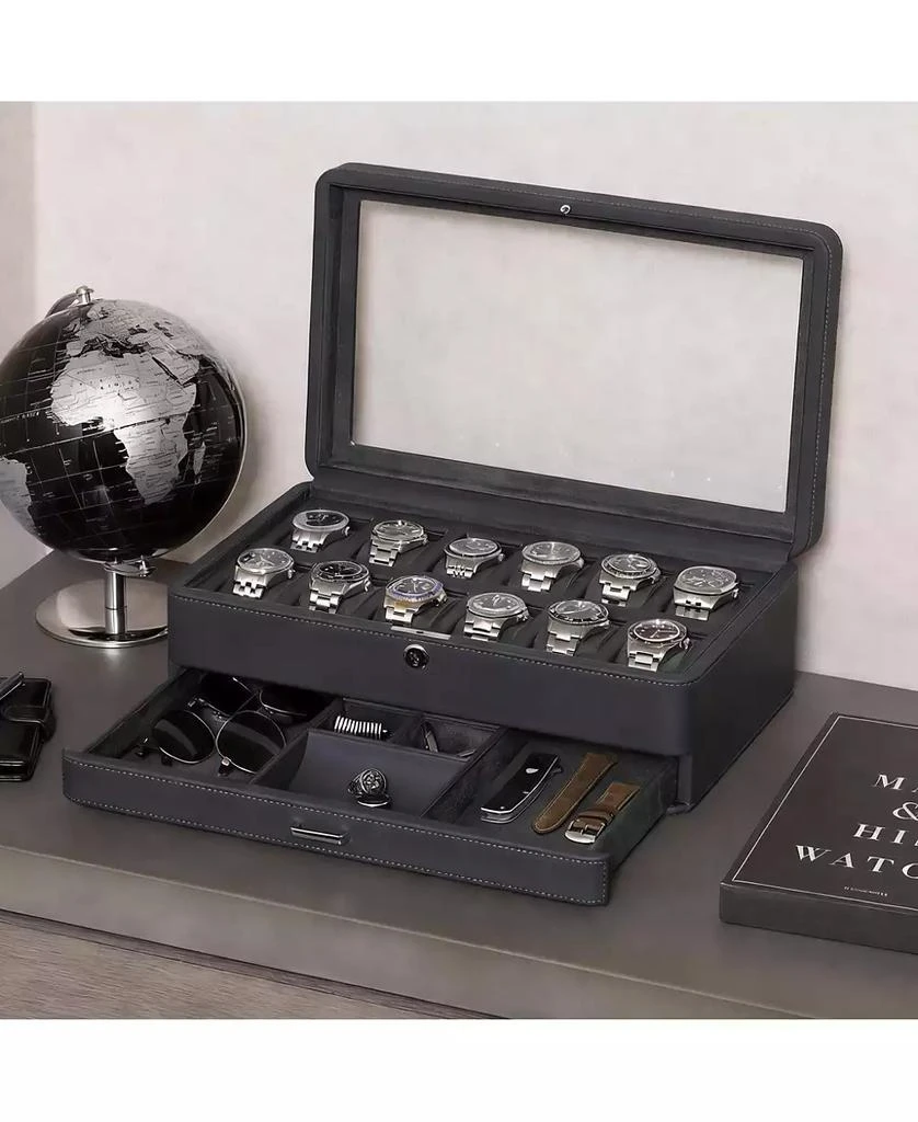 YIGII Luxury Watch Box - 12 Watches, PU Leather, Glass Lid, Accessory Drawer 2