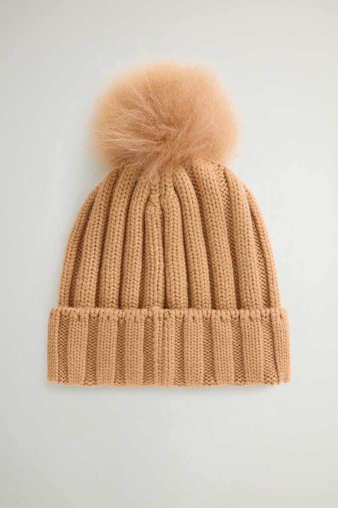 Woolrich Beanie in Pure Virgin Wool with Cashmere Pom-Pom - Women - Green