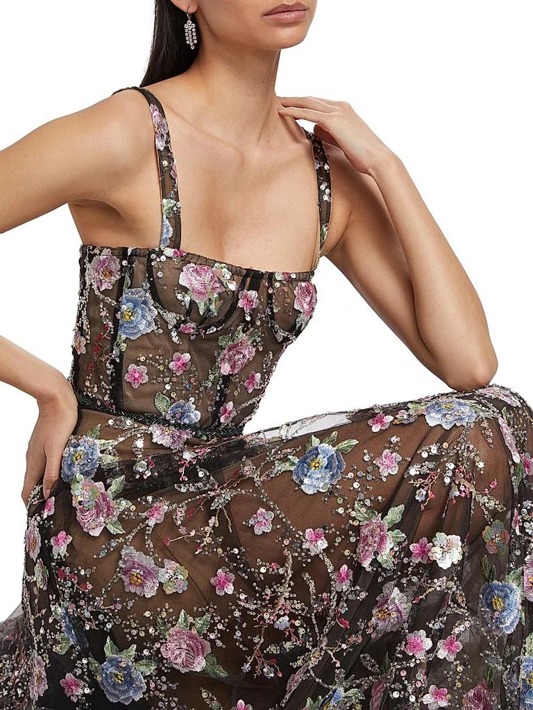 BRONX AND BANCO Midnight Floral Embroidered A-Line Gown 6