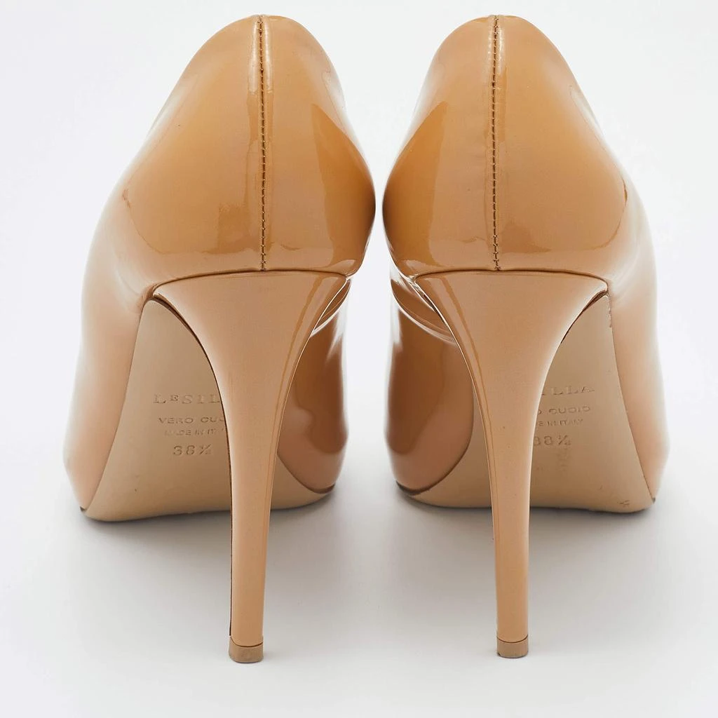 LE SILLA Le Silla Beige Patent Leather Gabry Peep Toe Pumps Size 38.5 5