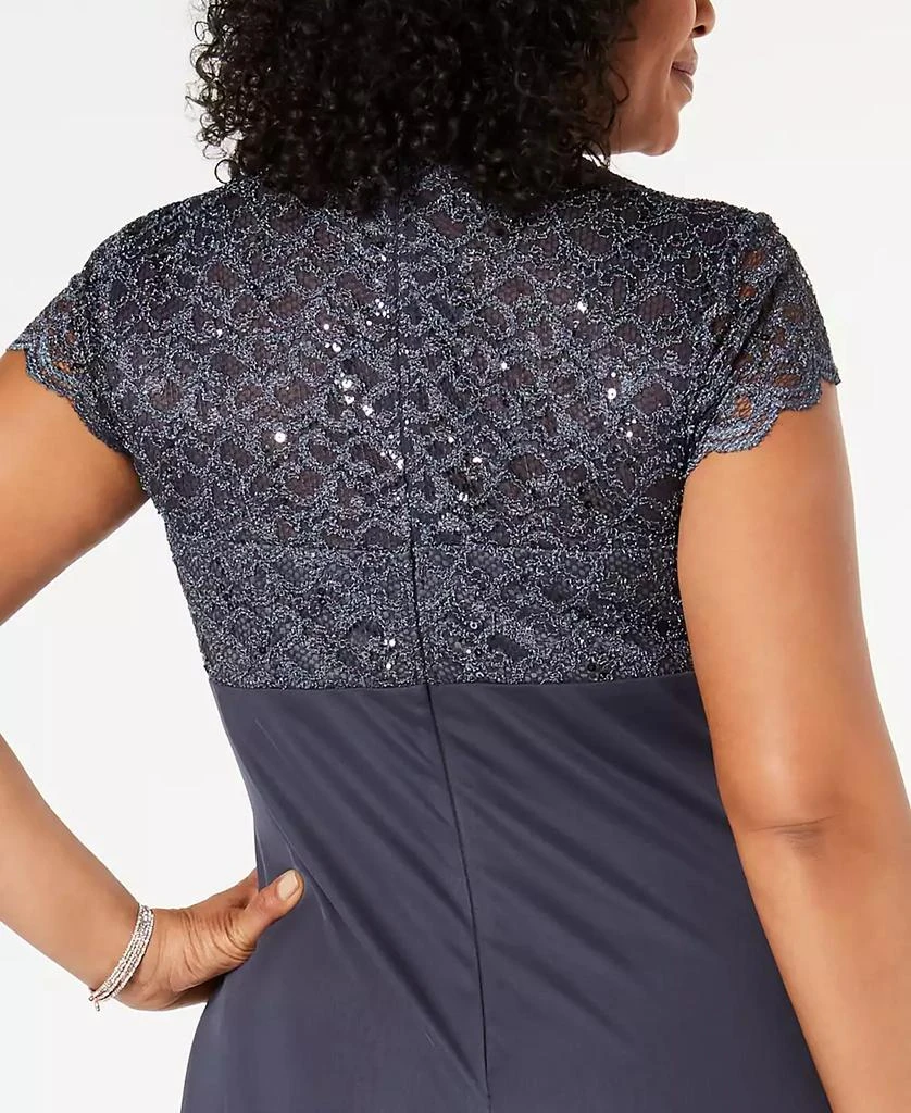 Betsy & Adam Plus Size Sequined-Lace Ruched Gown 5
