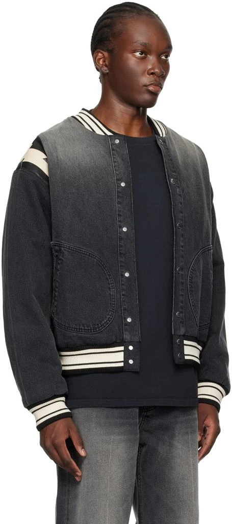 Rhude Black Lightning Varsity Denim Bomber Jacket 2