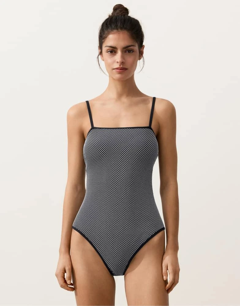 OYSHO OYSHO Bandeau jacquard polka dot swimsuit in black