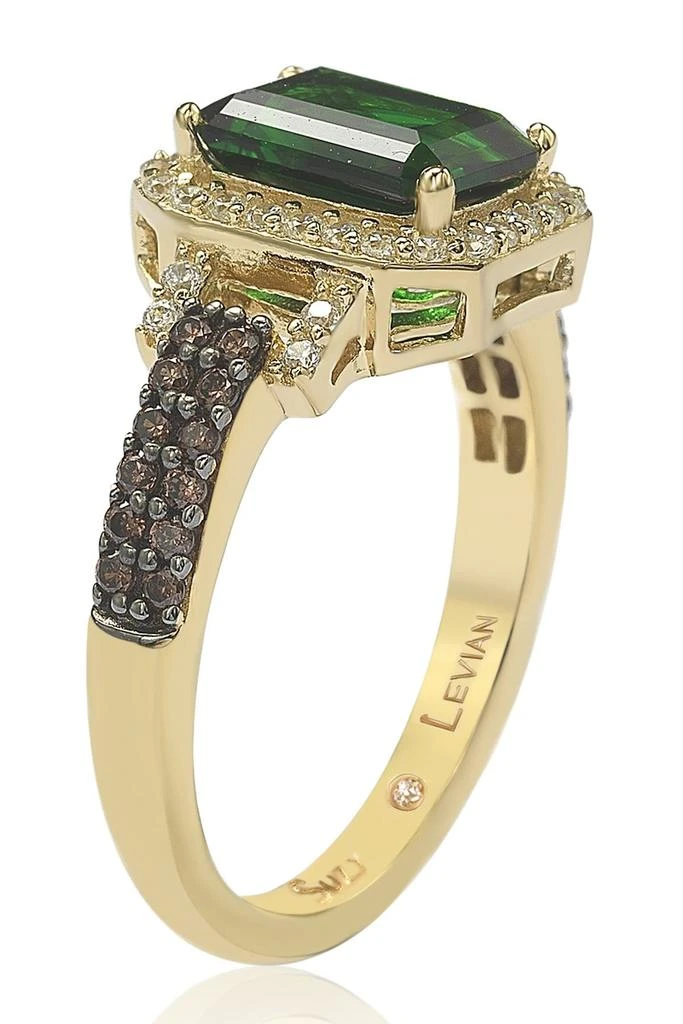 Suzy Levian Yellow-Tone Sterling Silver Prong Set Emerald Cut & Pave CZ Ring 3