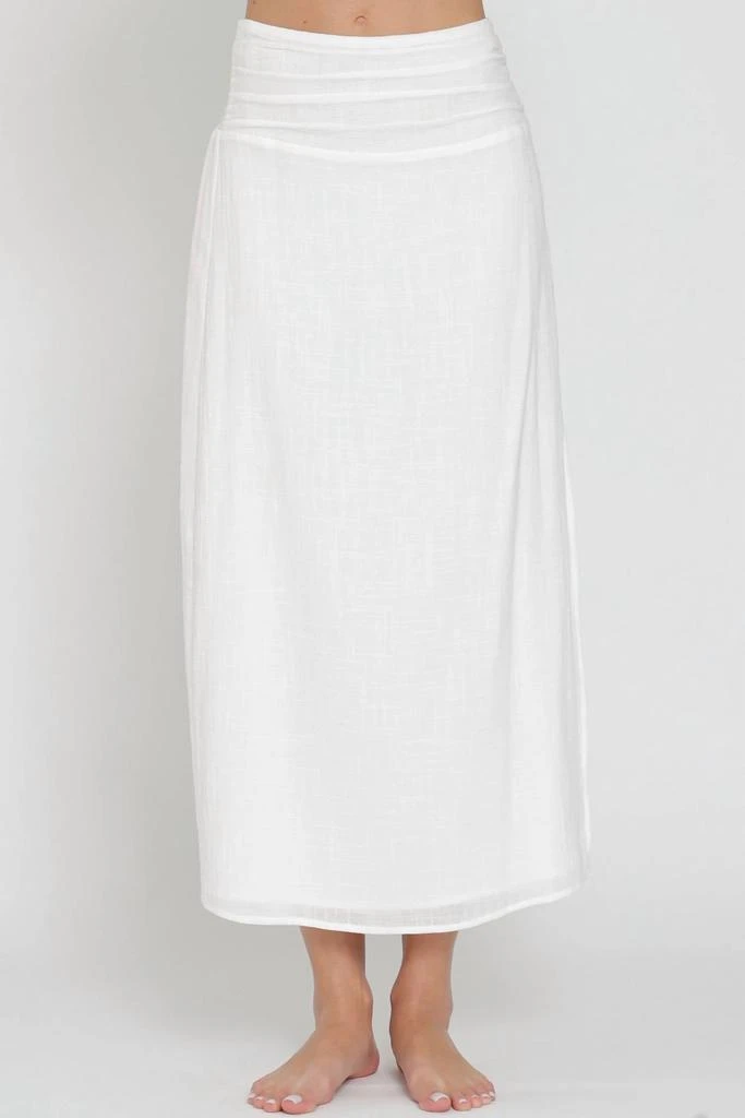 Aakaa High Waisted Smocked Midi Skirt In White 1