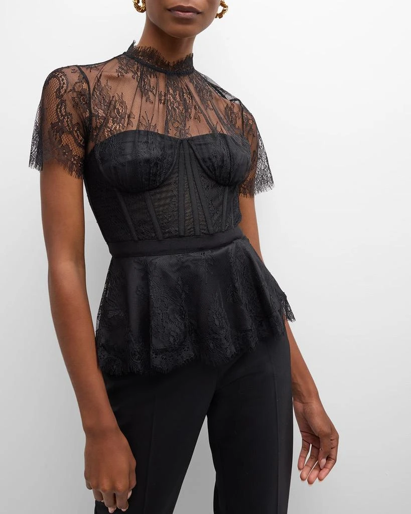 SIMKHAI Kehlani Sheer Lace Short-Sleeve Peplum Bustier Top 7