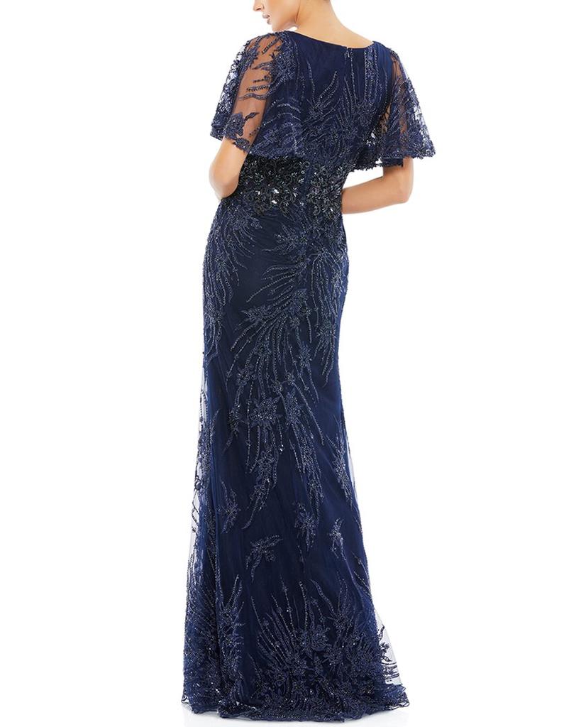 Mac Duggal Embellished Illusion Butterfly Sleeve A-Line Gown