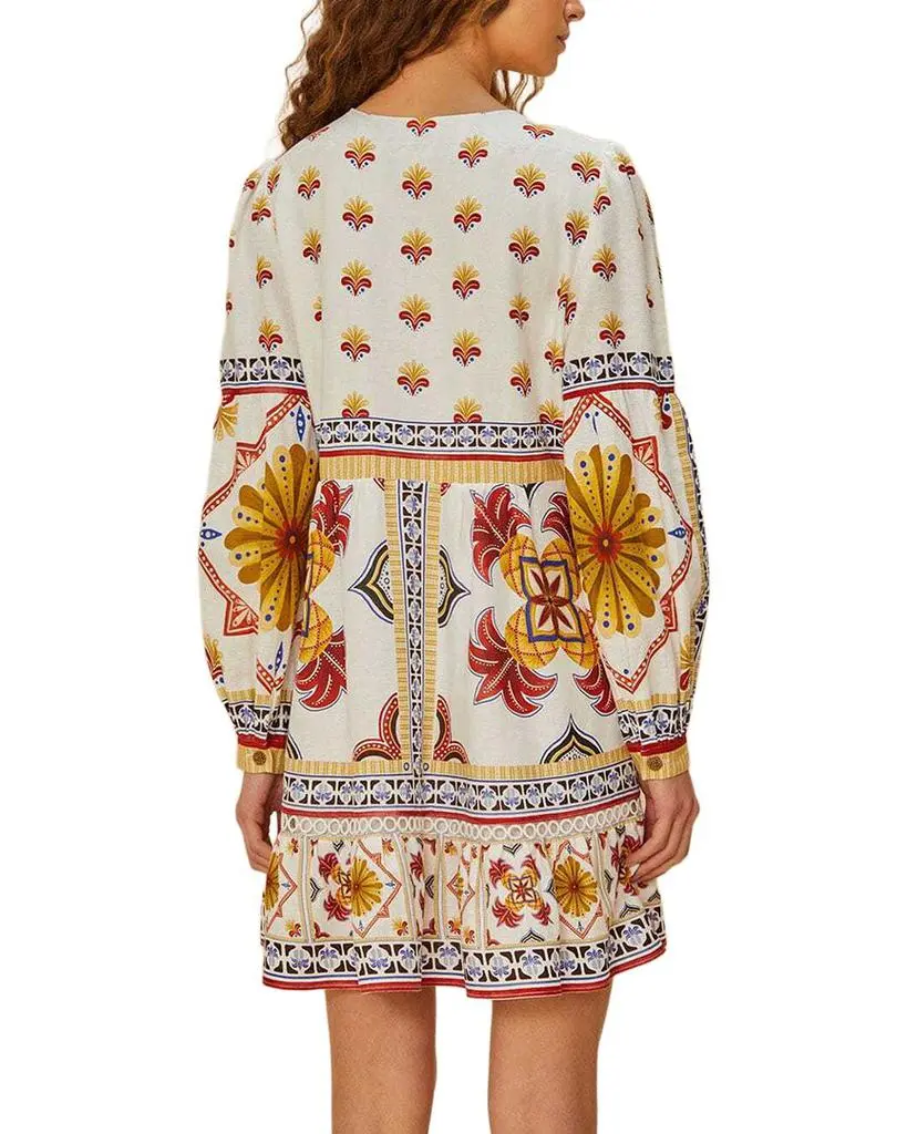 Farm Rio Linen-Blend Marys Tiles Mini Dress 2