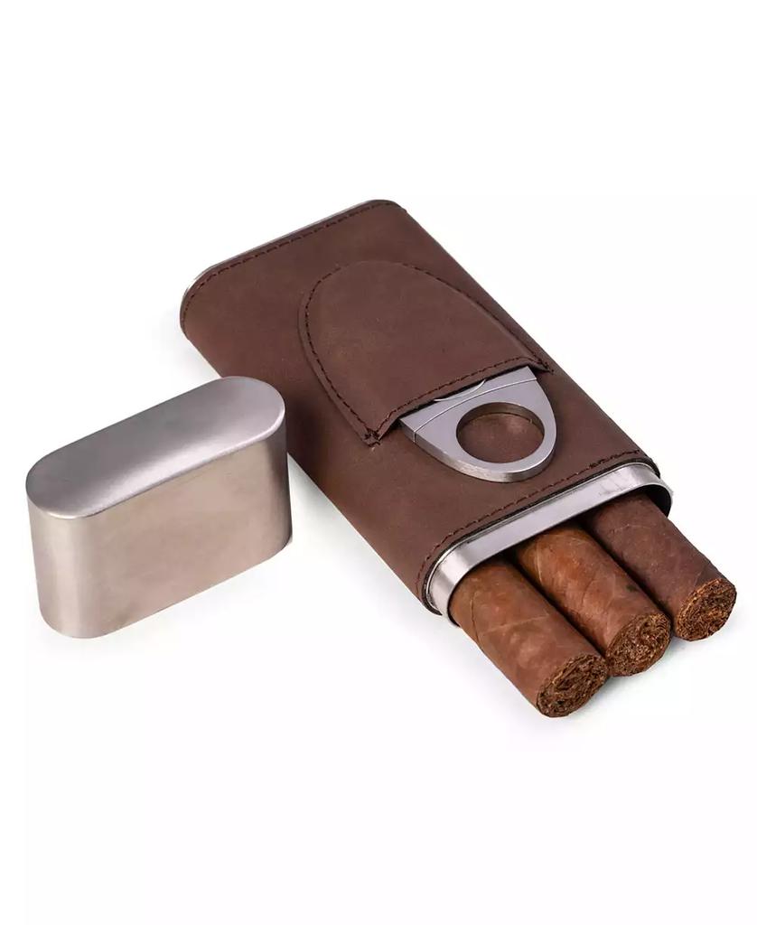 Bey-Berk Leather 3 Cigar Case with Cigar Cutter