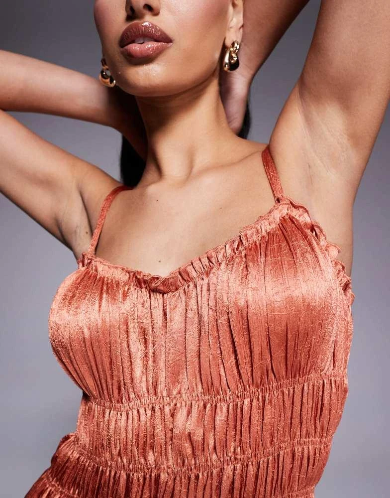 ASOS ASOS DESIGN crushed satin smocked bodice maxi dress in copper 3