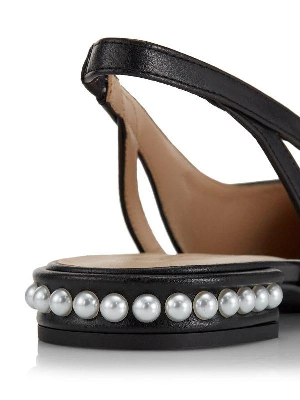 Stuart Weitzman Pearl 20MM Imitation-Accent Leather Slingback Flats 6