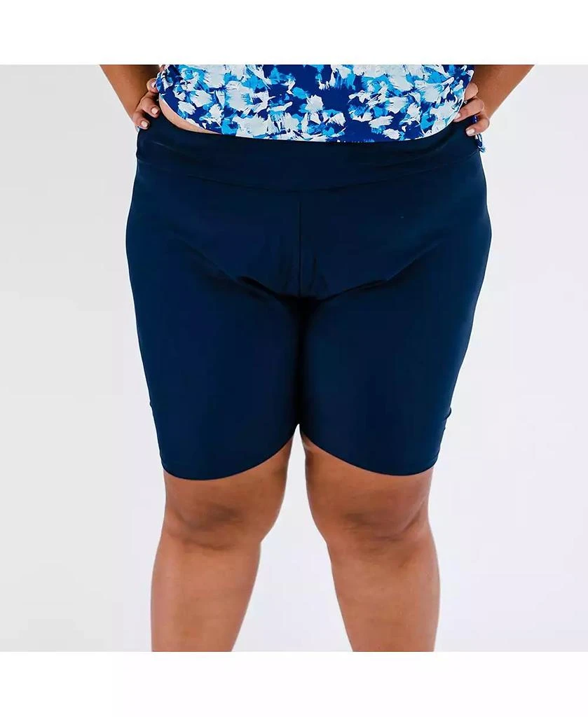 Calypsa Plus Size Maya Tankini Swim Top With Built-in Bra and Navy High Waisted Long Bike Swim Shorts 2