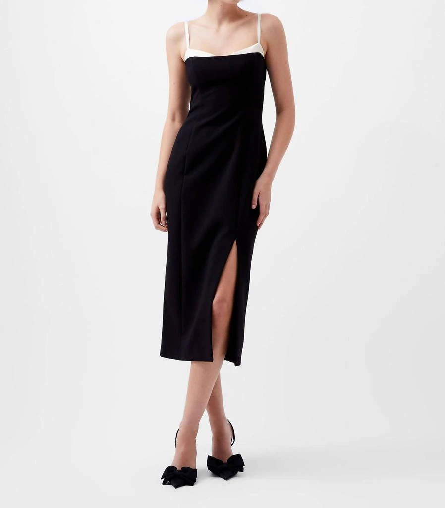 French Connection Azra Twill Corset Strappy Dress In Blackout/classic Cream 1