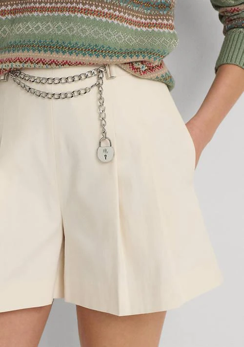 Ralph Lauren Ralph Lauren Chain Trim Pleated Cotton Blend Shorts 3