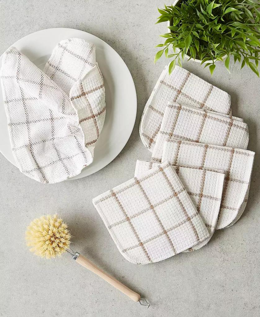 Design Imports Scrubber Dishcloths Collection Windowpane Dishrag Set, 12x12", White/Stone Stripe, 6 Piece