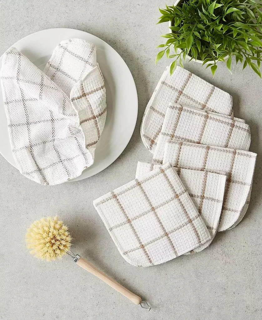 Design Imports Scrubber Dishcloths Collection Windowpane Dishrag Set, 12x12", White/Stone Stripe, 6 Piece 2