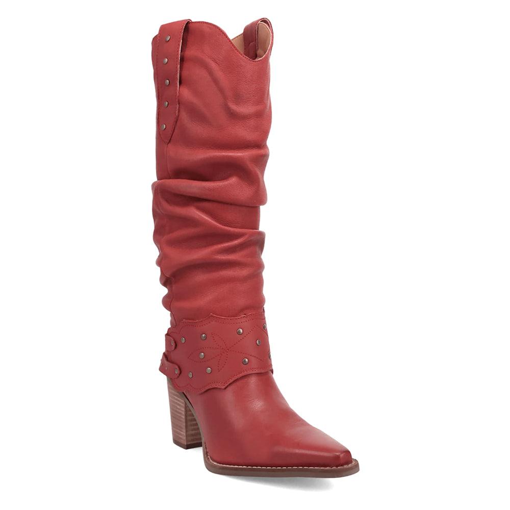 Dingo Grit N' Grace Slouchy Studded Snip Toe Pull On Cowboy Boots