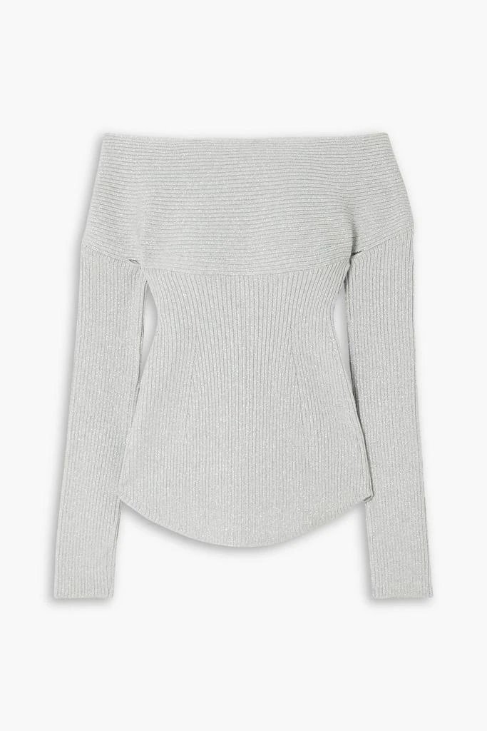 Khaite Salma off-the-shoulder cutout metallic ribbed-knit top 1