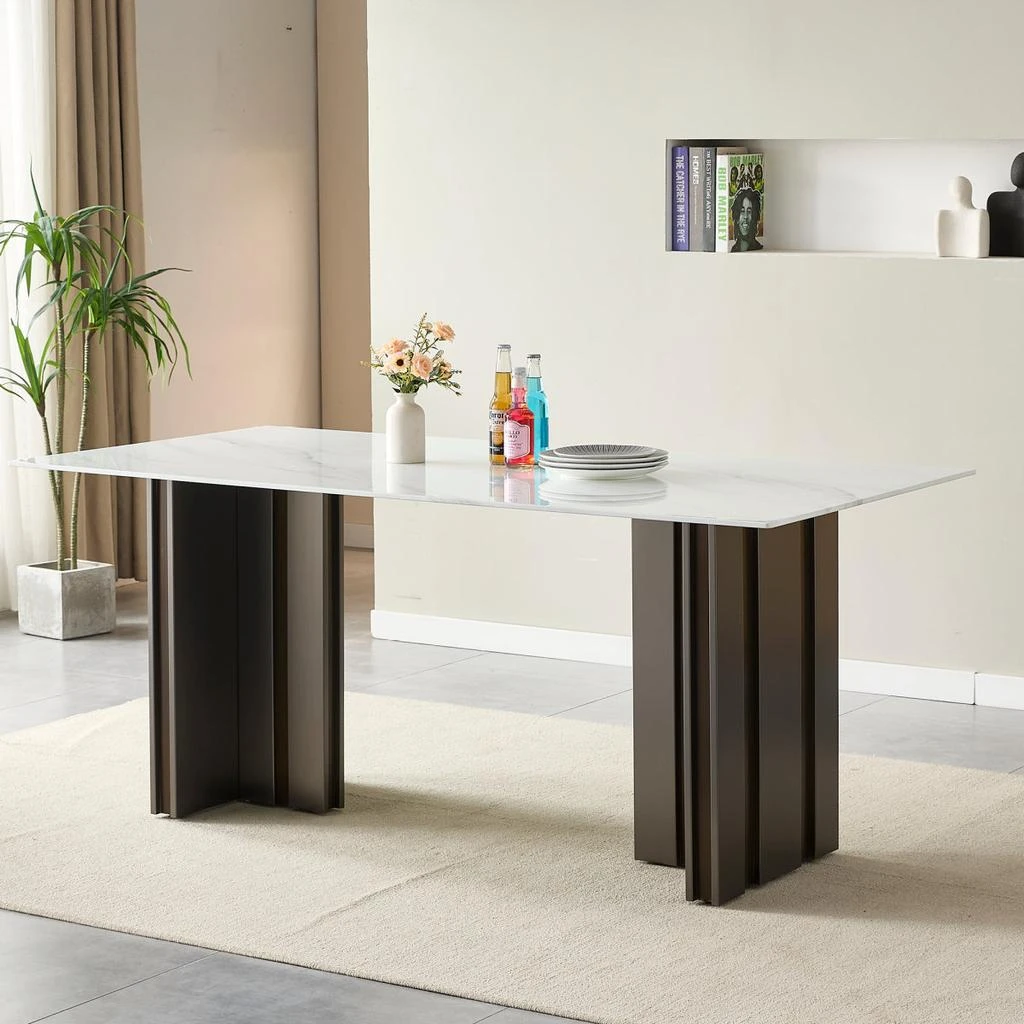 Streamdale Furniture Streamdale 69" Rectangular Dining Table, Modern Style, Tempered Glass Marble Top, Gray Legs