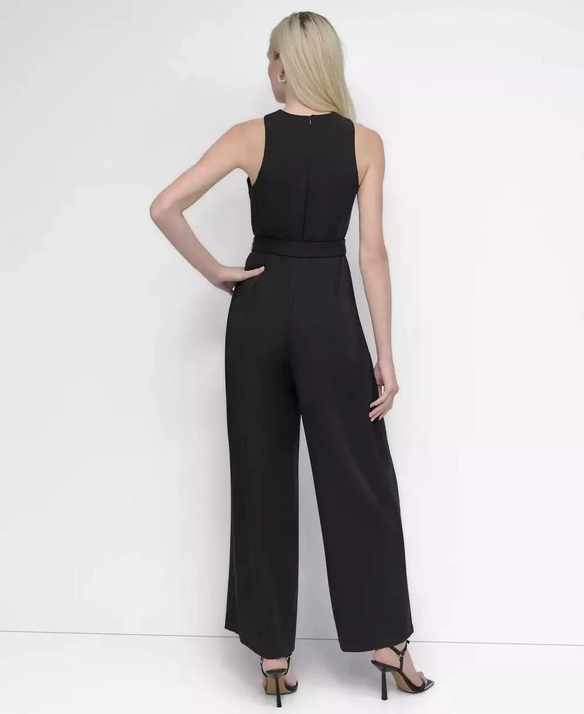 DKNY Women's Crisscross Halter Belted Wide-Leg Jumpsuit 2