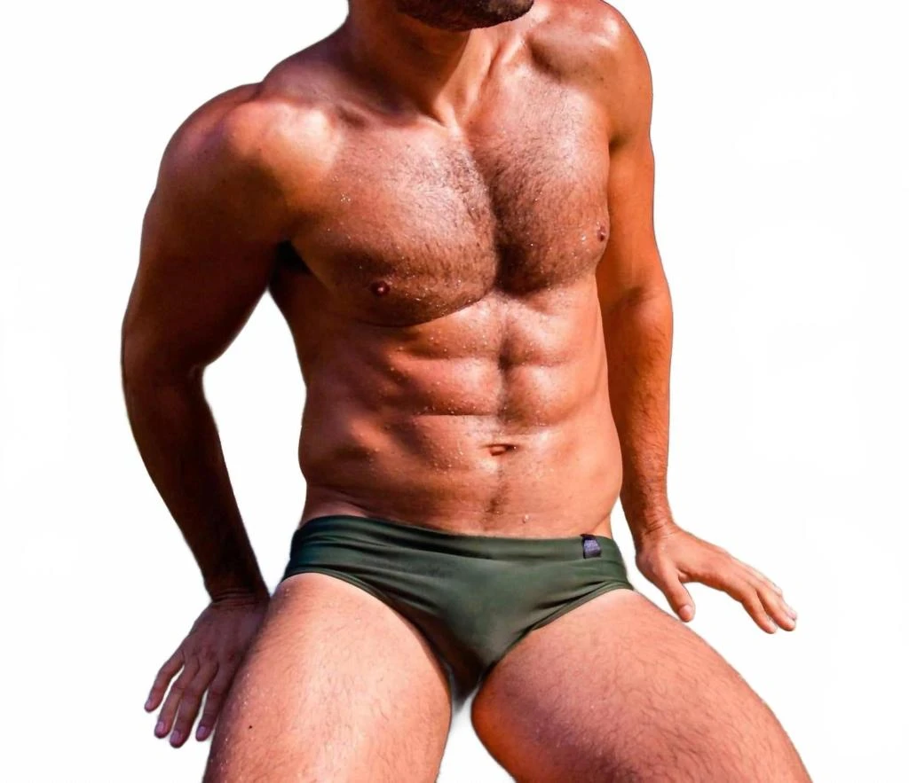 Abreu Clothing Men's Slim Cut Swim Brief In Army Green 4