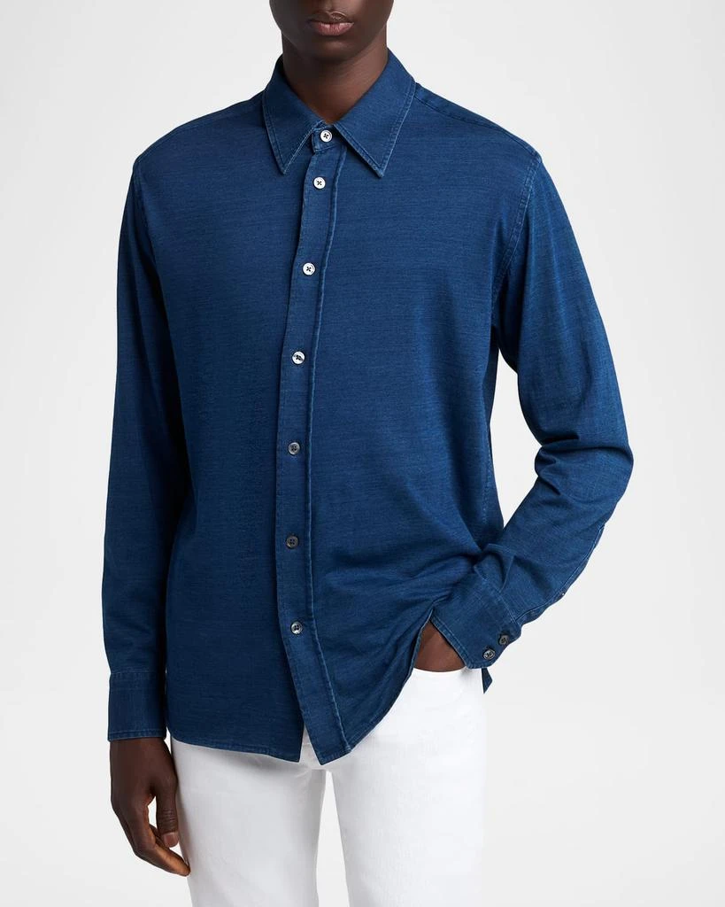 Tom Ford Men
s Cotton Denim Point-Collar Button-Down Shirt 4