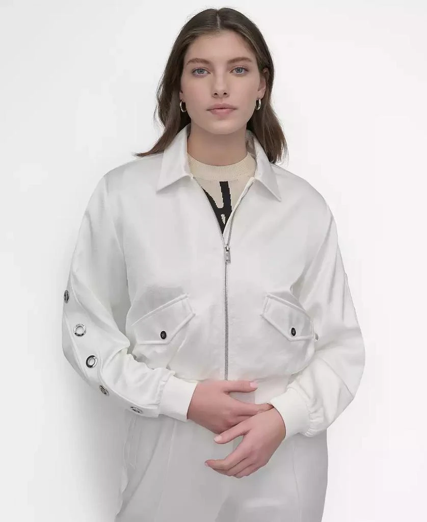 DKNY Women's Long-Grommet-Trim-Sleeve Satin Bomber Jacket 1