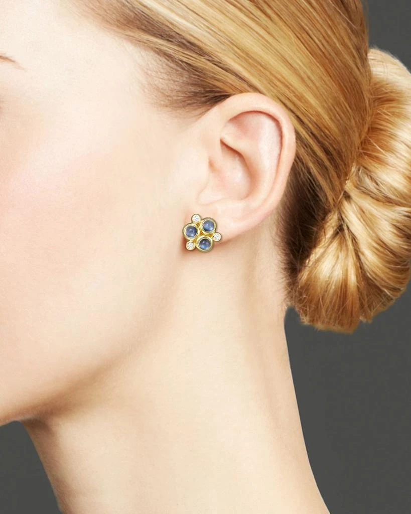 Temple St. Clair Classic Trio Earrings with Royal Blue Moonstone and Diamonds in 18K Yellow Gold 3