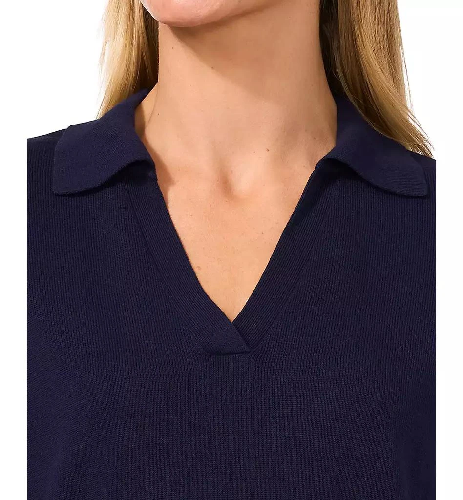 CeCe Women's Short Sleeve Collared Polo V-Neck Sweater 3