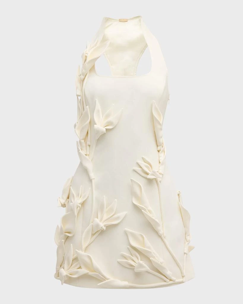 Cult Gaia Ela High-Collar Floral Applique Mini Dress 1