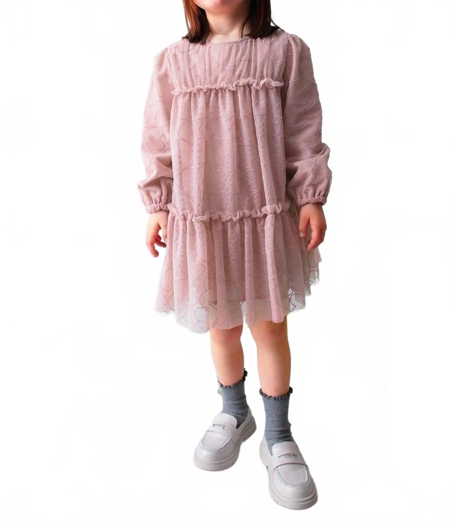 Mayoral Girls Printed Tulle Dress In Pink