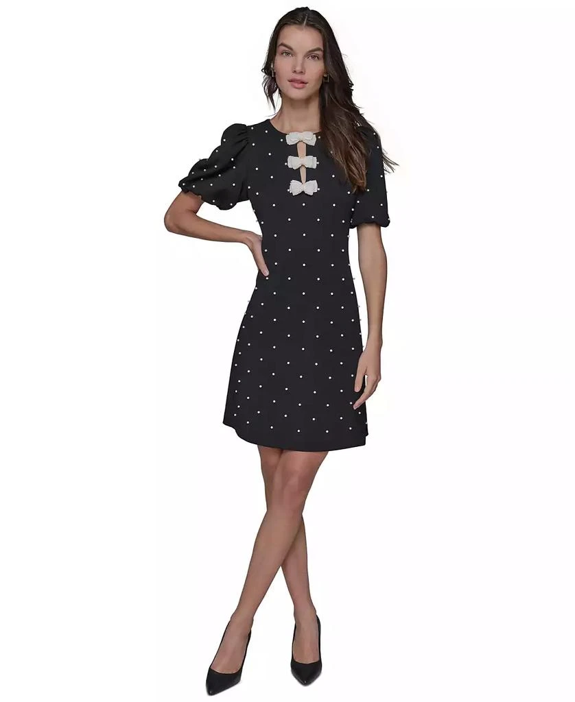 Karl Lagerfeld Paris SCUBA CREPE SHEATH WITH NECKLINE PEARL BOW DETAILS 2