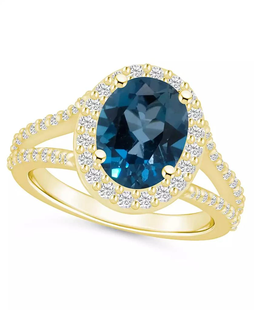 Macy's London Blue Topaz (3-5/8 ct. t.w.) and Diamond (3/4 ct. t.w.) Halo Ring in 14K Yellow Gold 1