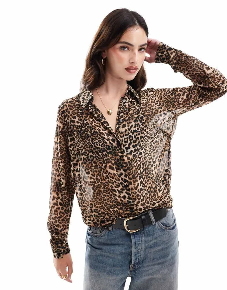 ASOS ASOS DESIGN long sleeve chiffon shirt in animal print 1