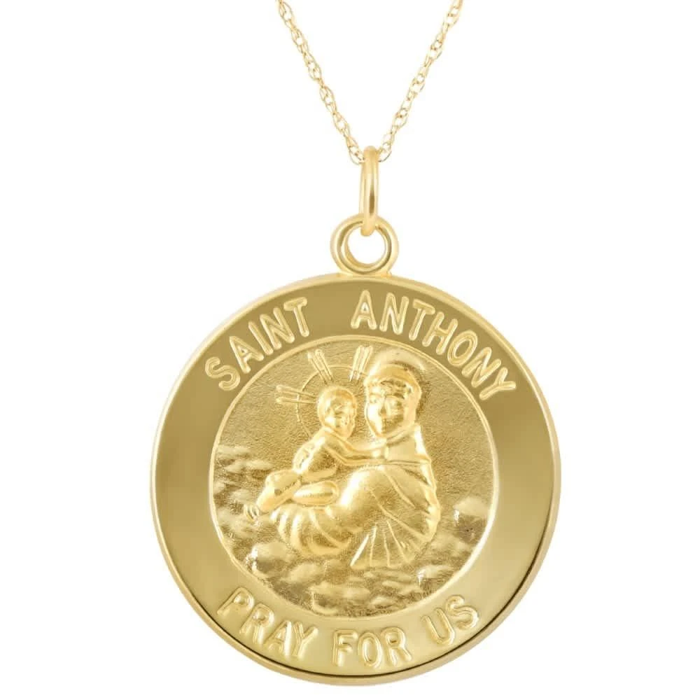 Pompeii3 14k Yellow Gold St. Anthony Medal Pendant 1" Tall 4.5 Grams