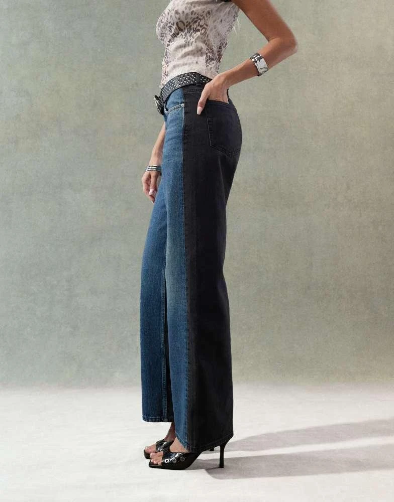 ASOS ASOS DESIGN wide leg dad jeans in patchwork in black and mid blue 4
