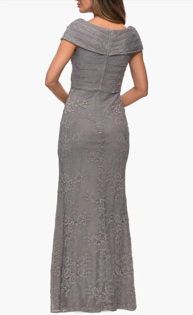 La Femme Lace Off Shoulder Gown In Platinum 2
