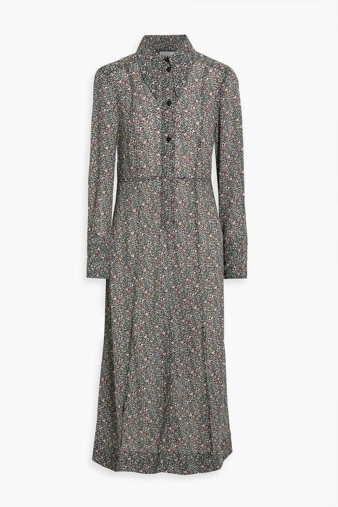 ganni printed crepe shirt dress Ganni Printed Crepe Gathered U-neck Midi Dress