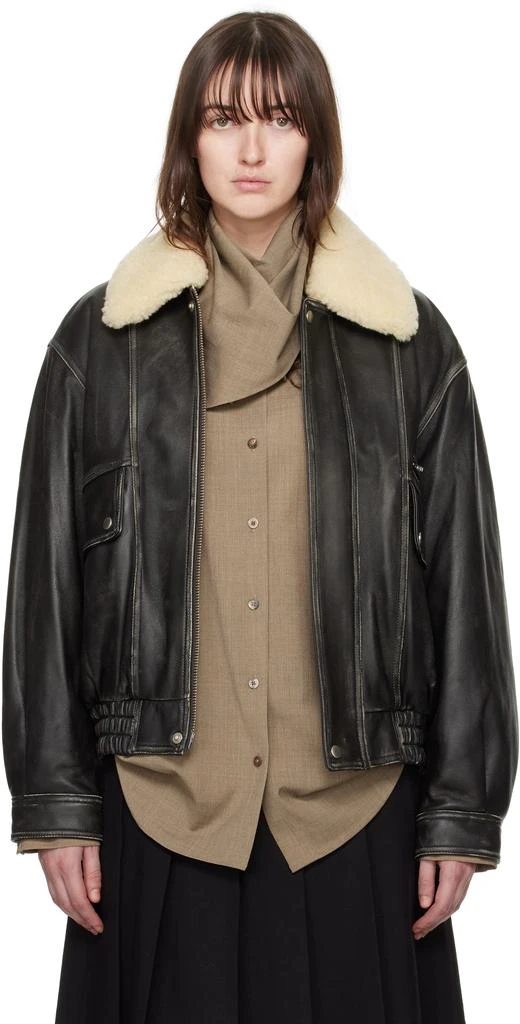 Dunst Black Aviator Leather Bomber Jacket 1